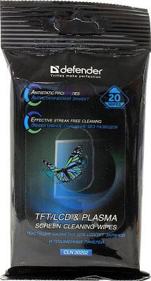 Defender 30202 Чистящие салфетки для LCD экранов и плазменных панелей (20шт)