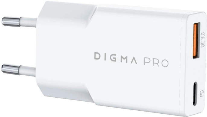 Сетевое зар./устр. Digma Pro DPW2A 20W 3A PD+QC USB-C/USB-A универсальное белый DPW2A2GX11WH