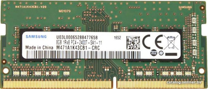 Оперативная память Samsung 8GB DDR4 SODIMM PC4-19200 M471A1K43CB1-CRC 8 ГБ, 1 модуль DDR4 SO-DIMM, частота 2400 МГц, CL 17T, тайминги 17-17-17, напряжение 1.2 В