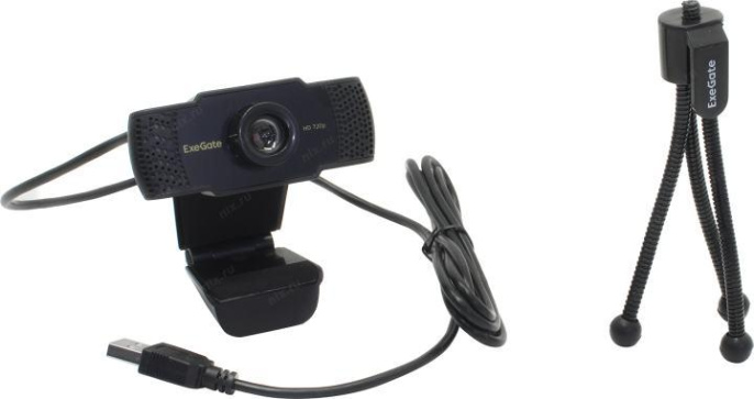 Веб-камера ExeGate BusinessPro C922 HD Tripod (1.3Мп, 1280х720, 720P, 30fps, ручной фокус, штатив Flex в комплекте, 4-линзовый объектив, микрофон с шумоподавлением, универсальное крепление, USB, кабель 1,5 м, Windows® 7/8/10/11, Mac OS 10.6 и выше, Chrome