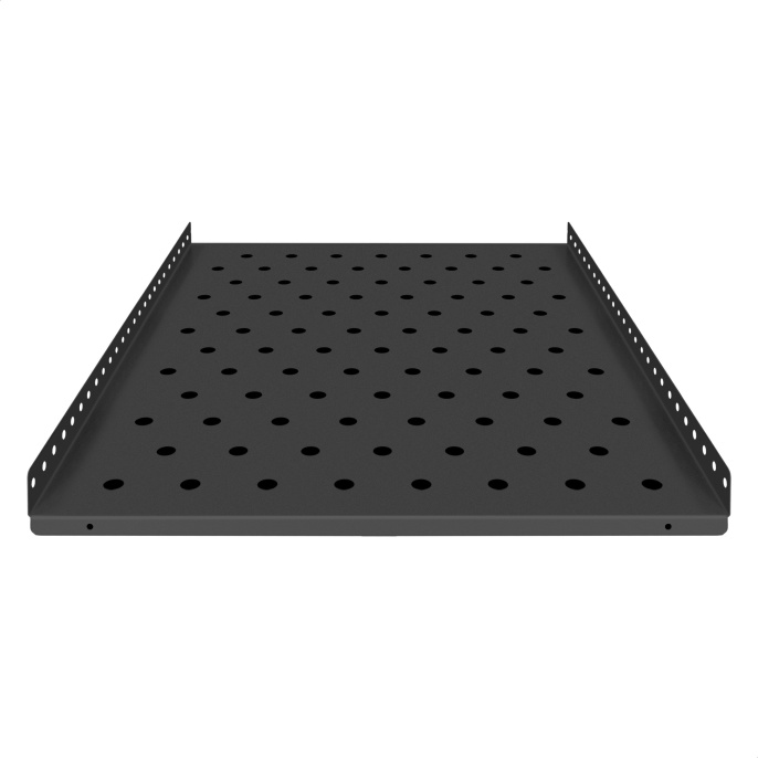 Полка стационарная 19" ExeGate ECSF-FS1000-B перфорированная, глубина 650мм, крепление 19" 1U, для напольных шкафов и стоек глубиной 800мм/1000мм, нагрузка до 100кг, цвет черный RAL 9004 EX301334RUS