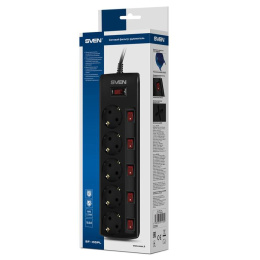 Фильтр SVEN SF-05PL 1,8 м 5 розеток черный, цветная коробка. SV-015152