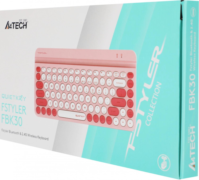 Клавиатура A4TECH Fstyler FBK30, USB, Bluetooth/Радиоканал, мембранная, розовый [fbk30 raspberry]