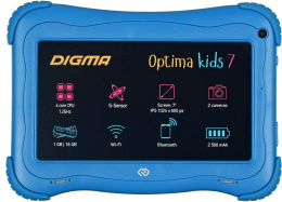 Планшет Digma Optima Kids 7 RK3126C 1.2 4C RAM1Gb ROM16Gb 7" IPS 1024x600 Android 8.1 голубой 2Mpix 0.3Mpix BT WiFi microSD 128Gb 2500mAh