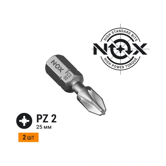 Бита торсионная STRONG (2 шт; PZ2х25 мм; карта; C6.3) NOX 337225-2