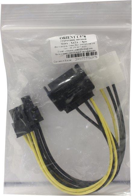 Orient C578 Переходник питания для видеокарт 1SATA M+1big- 6/8pin