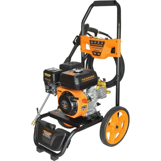 Мойка в/давл. бензиновая CARVER CW-5200G PRO 7лс, 210 бар, 10 л/мин, латунь, самовсас, фрезы 4шт, колеса 01.023.00008