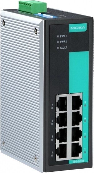 Промышленный неуправляемый коммутатор MOXA EDS-G308, 8 портов 10/100/1000BaseT X , IP30, от 0 до 60°C, DIN-Rail