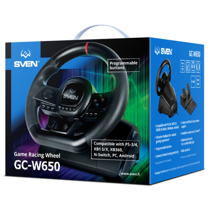 Руль SVEN GC-W650 педали, вибро, D-pad, 21 кл, PS4/PS3/XB1/XB360/NS/PC/X-D-Input