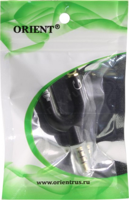 Аудио адаптер для гарнитуры наушники с микрофоном ORIENT C775 2 x jack 3.5 mm - jack 3.5 mm 4-pole , черный