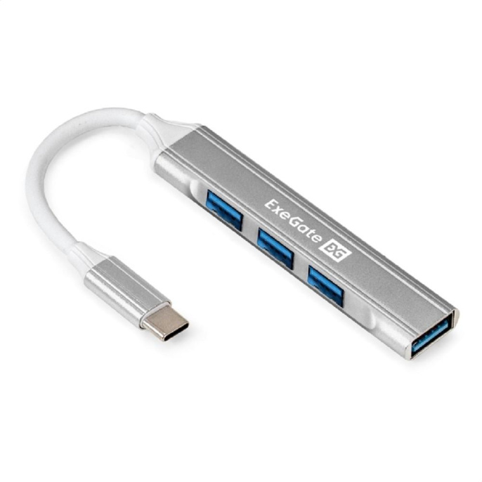 Exegate EX298168RUS USB-Хаб концентратор 4-в-1 ExeGate DUB-3213C кабель-адаптер USB3.0 Type-C -- 3xUSB2.0, 1xUSB3.0, Plug&Play, Серебристый