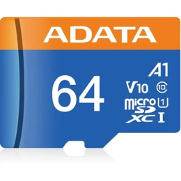 Карта памяти microSDXC UHS-I U1 A-Data Premier 64 ГБ, 85 МБ/с, 10X, Class 10, AUSDX64GUICL10A1-RA1,  1 шт., переходник SD
