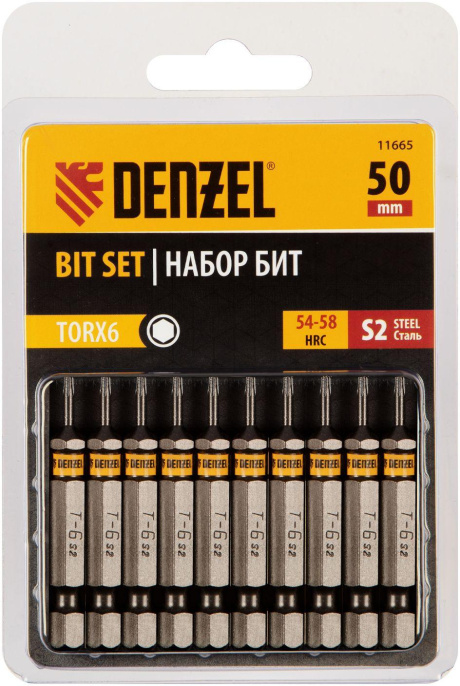 Набор бит DENZEL 11665,  универсальные,  шестигранный,  10шт