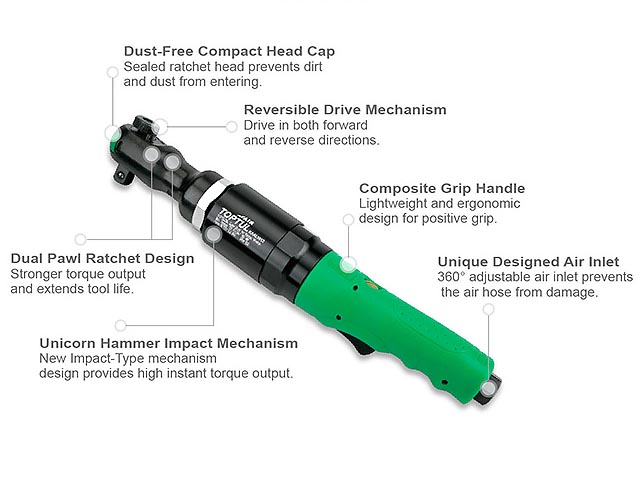 Пневмогайковерт-трещотка 1/2"163N/m SUPER DUTY TOPTUL KAAL1612