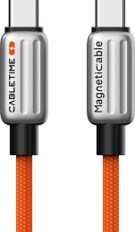 Магнитный кабель USB-C CABLETIME CU06L (CT-CM240-MZO2) 2 м, 480 Мбит/с, 5А/48В 240Вт, оранжевый, для быстрого заряда смартфонов и ноутбуков