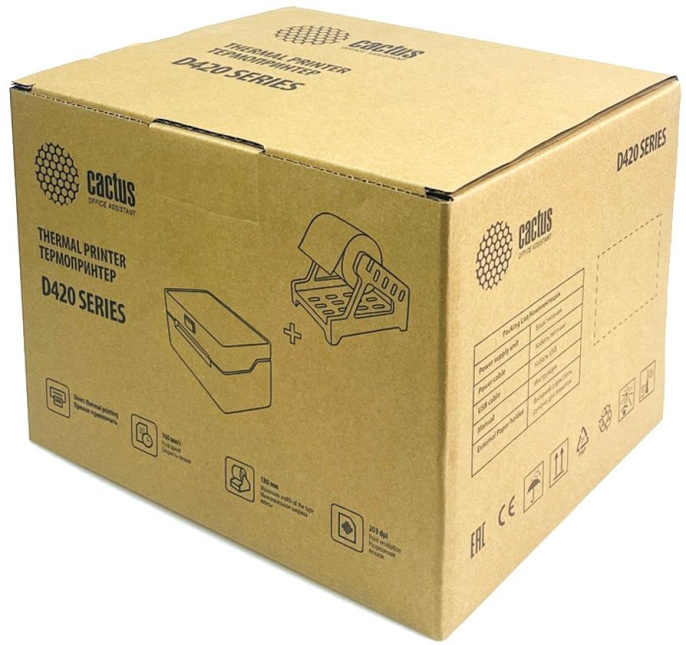 Принтер этикеток Cactus CS-TP-D420U+держатель,  черный