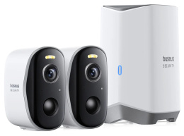 Видеокамера Baseus S0TY002131 Security N1 Plus 2K 2-Cam Kit White S0TZ00 станция: встроенная сирена 90 дБ, память 16 ГБ, подключение: Wi-Fi 2.4 ГГц, радиус действия: до 100 м, питание: 12 В, камера: разрешение: 2304x1296, поле зрения: 145°, ночное виде