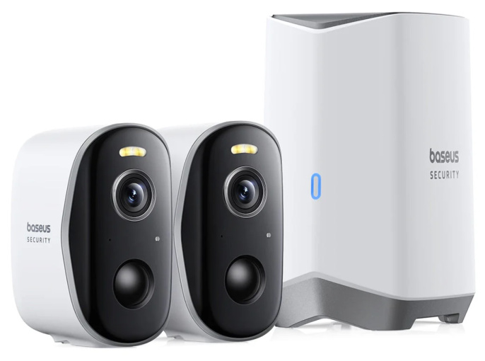 Видеокамера Baseus S0TY002131 Security N1 Plus 2K 2-Cam Kit White S0TZ00 станция: встроенная сирена 90 дБ, память 16 ГБ, подключение: Wi-Fi 2.4 ГГц, радиус действия: до 100 м, питание: 12 В, камера: разрешение: 2304x1296, поле зрения: 145°, ночное виде