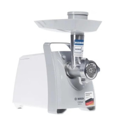 Мясорубка Bosch MFW45020 White/Grey 500 Вт, производительность: 1.9 кг/мин, реверс, материал корпуса: пластик, материал шнека: металл, насадки: диск/решетка для фарша, для «Кеббе», для домашней колбасы