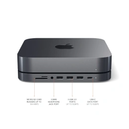 USB док станция с подставкой Satechi Mac Mini Stand & Hub для Mac Mini. Порты: 1x USB-C, 3 x USB, 3,5mm AUX, SD, microSD. Цвет: серый космос. (ST-ABHFM)