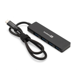 USB-Хаб (концентратор) 4-в-1 ExeGate DUB-4C/3 (кабель-адаптер USB Type C --> 4xUSB3.0, Plug&Play, корпус алюминиевый, черный) EX297631RUS