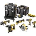 Набор электроинструмента Dewalt 18 В: перфоратор + дисковая пила + УШМ + дрель + шуруповерт + реноватор, с 3 АКБ 5 Ач и ЗУ, в 3 кейсах TSTAK, DCK685P3T DCK685P3T-QW