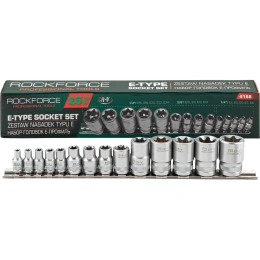 Набор торцевых головок 1/2"&1/4"&3/8"DR звездочка E4-24 14 предметов Rockforce RF-4158(11711)