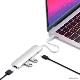 USB адаптер Satechi Slim Aluminum Type-C Multi-Port Adapter with Type-C Charging Port. Интерфейс USB-C. Порты USB Type-C, 2хUSB 3.0, 4K HDMI. Цвет серебряный. (ST-CMAS)