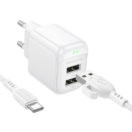  BOROFONE BAS41A/ Сетевое ЗУ/ 2 USB/ Выход: 12W/ White (B-13741)
