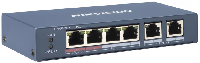 Коммутатор Hikvision DS-3E0106P-E/M B 6x100Мбит/с 4PoE+ 35W неуправляемый (DS-3E0106P-E/M(B))