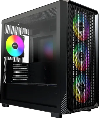 Корпус MicroATX Без БП Montech X5M MNT-X5M-B Tempered Glass, 1xType-C, 2xUSB-A 3.2 5Гбит/с, 4x120mm ARGB, HD Audio+Mic, VGA MAX 405mm, CPU MAX 230mm, пылевые фильтры Black