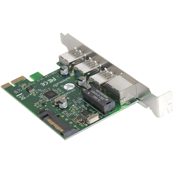 Контроллер сетевой ExeGate EXE-361 PCI-E x1 v2.0, LAN UTP 1000Mbps + 3*USB3.0 ext., разъем доп.питания, Chipset VL805 + RTL8153B EX283714RUS