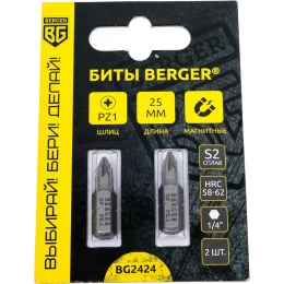 Биты магнитные PZ1, 25 мм, 2 шт, S2 Berger BG BG2424