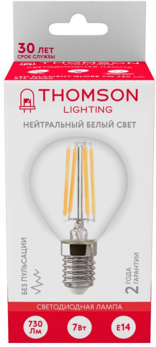 Лампа филаментная Thomson E14, шар, 7Вт, TH-B2084, одна шт.