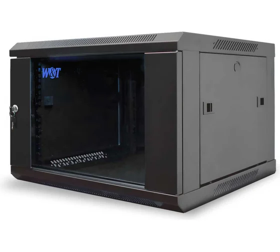 Шкаф 19 настенный W&T 12U 600x600mm черный, дверь стекло, без вентилятора C126060BWS3