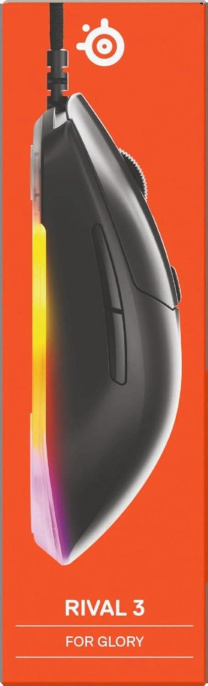 Мышь проводная SteelSeries Rival 3 Gen 2, игровая, оптическая, USB, 8500dpi, черный [62515]
