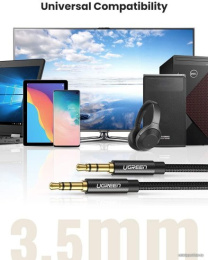 Кабель UGREEN AV112 50361 3.5mm Male to 3.5mm Male Cable Gold Plated Metal Case with Braid. Длина: 1м. Цвет: черный (50361_)