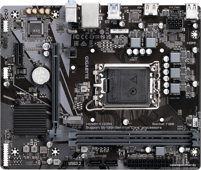 Материнская плата Gigabyte H610M K DDR4 Soc-1700 H610 PCI-E 4.0x16 PCI-E 3.0x1 M.2 1GbE LAN 2xDDR4 3200MHz HDMI mATX RTL