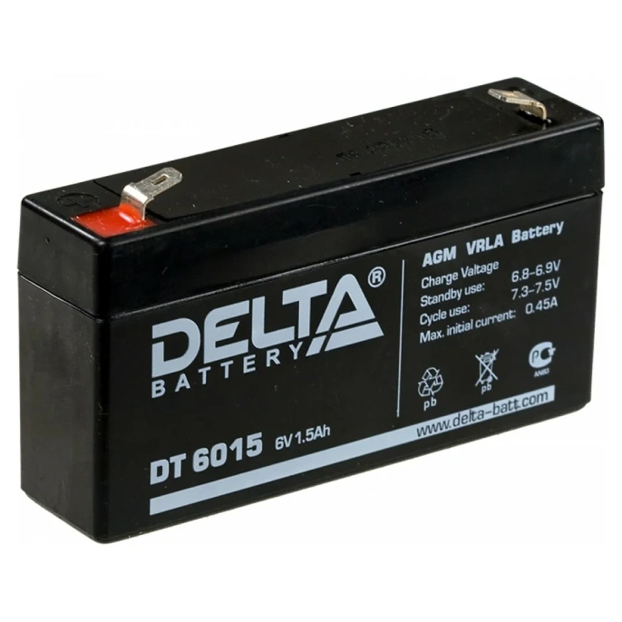 Аккумуляторная батарея 6V/1.5Ah Delta DT 6015 97/24/51(56), 0.3кг, 5лет, F1  