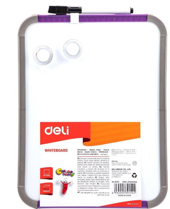 Доска магнитно-маркерная Deli E39154 лак белый 21x28см пластик рама сталь 2 магнита/маркер