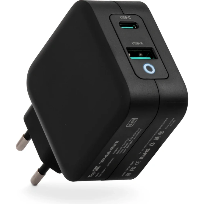 Блок питания TopOn GaN 65W Type-C PD, PPS, USB QC Черный TOP-GaN-65WB