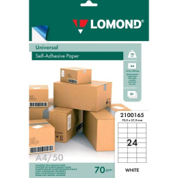 Этикетки Lomond Universal 2100165, A4, универсальная, 50л, 70г/м2, белый, 70мм х 37мм, 24шт