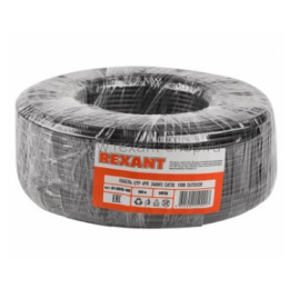 Rexant 01-0045-100 Кабель U/UTP, CAT 5e, PE 4х2х0,50мм, 24AWG, внешний, черный, 100м