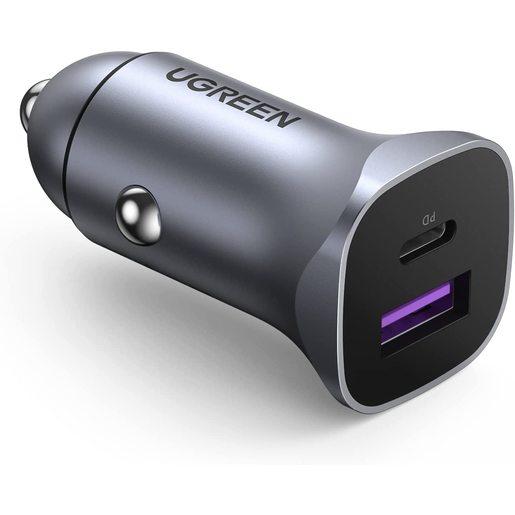 Автомобильное зарядное устройство UGREEN CD130 40858 USB-C PD+USB-A QC 30W Fast Car Charger + SCP22.5W. Цвет: серый