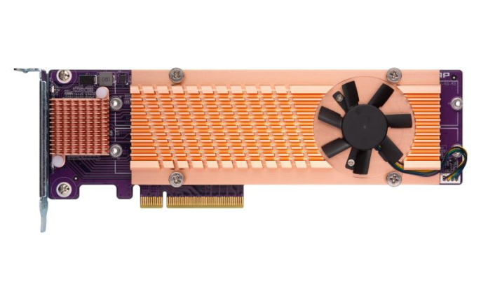 Плата расширения/ QNAP QM2-4P-384 Quad M.2 PCIe NVMe SSD expansion card; supports up to four M.2 2280 formfactor M.2 PCIe Gen3 x4 SSDs; PCIe Gen3 x8 host interface; Low-profile bracket pre-loaded, Low-profile flat and Full-height are bundled
