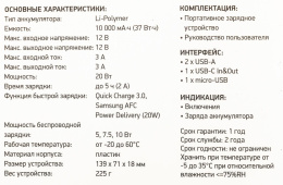 Мобильный аккумулятор Digma DGPQ10E 10000mAh QC3.0/PD3.0 20W 3A 2xUSB-A/USB-C беспров.зар. белый DGPQ10E20PWT