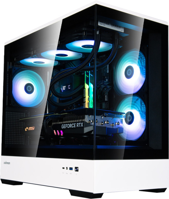 Корпус Zalman P30 BW материал: сталь, окно: закалённое стекло, 1xUSB 3.0, 1xUSB Type-C, без БП, 2x3.5”/2.5″, 1x2.5”, 5 слотов расширения, mATX, длина видеокарты: 420 мм, высота кулера: 173 мм, воздушное охлаждение: сверху 3х120 мм/2х140 мм, сзади 1х120 м