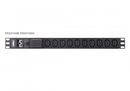 ATEN PE0210SG-AT-G Устройство распределения питания, без управления, 16A, 3.84kW, 10 портов, 1 банк, без IP доступа, ввод C20, 10*C13;без шнуров
