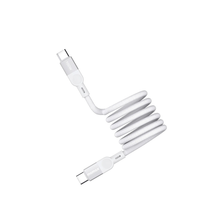 Кабель Momax Mag.Link DC35W USB-C-USB-C 100W 1м Белый магнитный, USB 2.0, PD 3.0, материал: нейлон, алюминий
