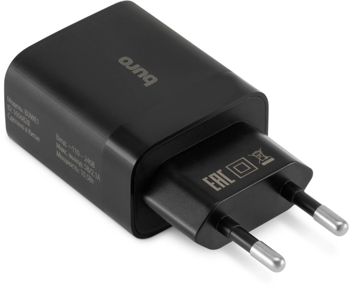 Сетевое зарядное устройство Buro BUWE1,  2xUSB-A,  10.5Вт, 2.1A, черный [buwe10s200bk]